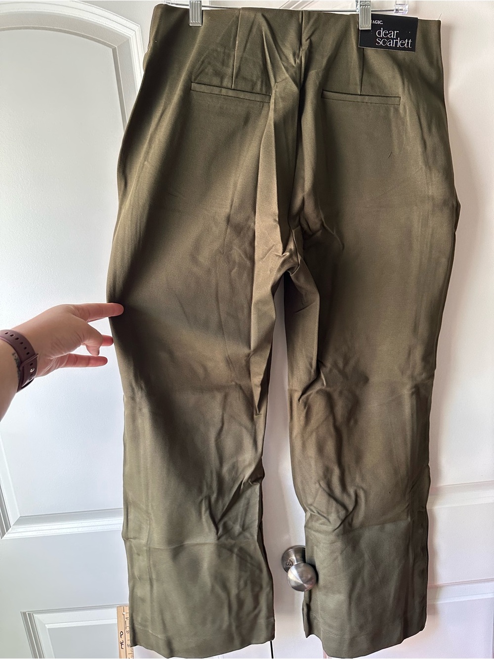 Dear Scarlett Olive Green Boot-Cut Pants with Button Detail - Picture 7 of 10